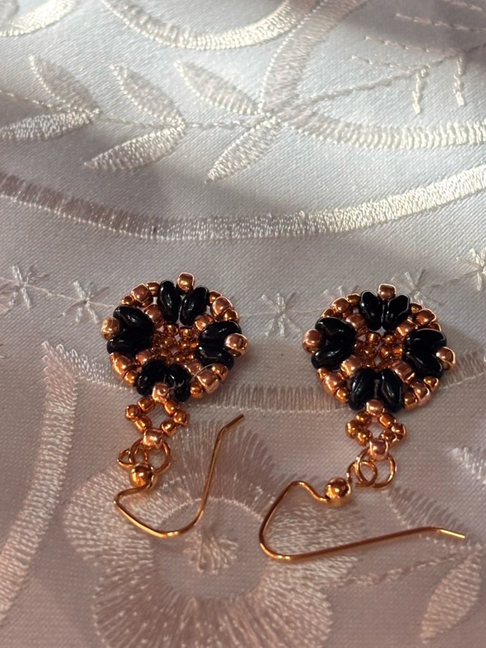 Gold and Black Beaded Drop Pierced Earrings - 2 inches - Picture 4 of 6